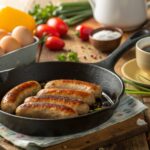 sizzling chicken breakfast sausage in a bright morning scene