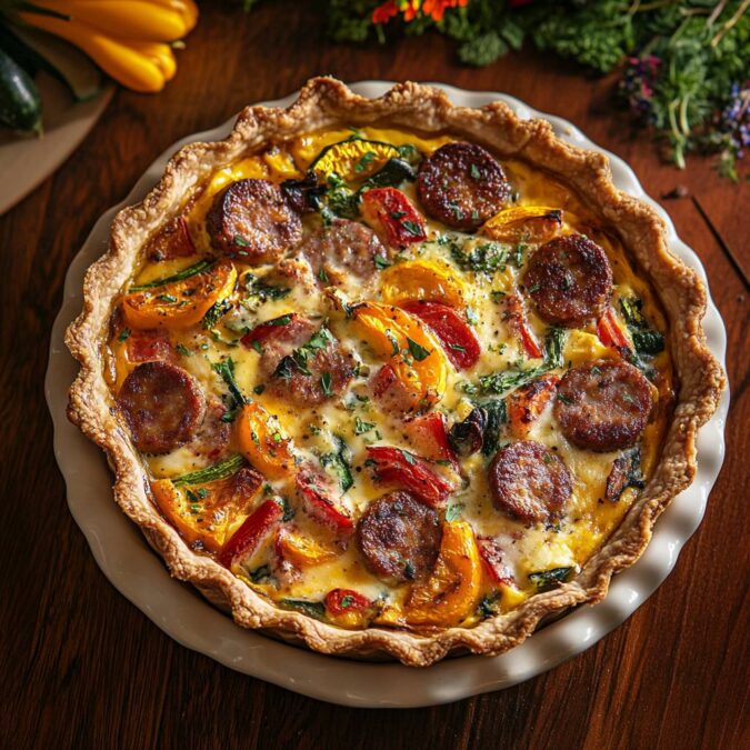 freshly baked chicken breakfast sausage quiche