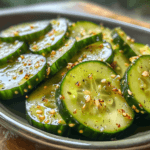 Juicy, mouthwatering viral cucumber salad with sesame seeds and chili flakes.