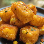 Close-up of crispy golden corn nuggets with visible corn kernels and seasoning